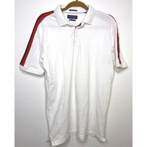 Denim & Flower Mens Polo Shirt Racing Stripe Shoulder XL White, Red, Blue